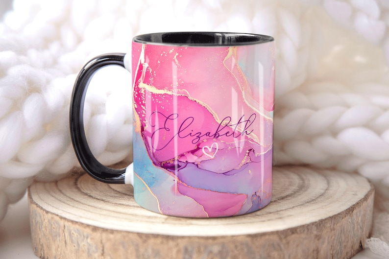 A. Pink Gold Marble Mug Elizabeth Design