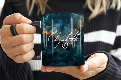 Smoky Teal Marble Mug Elizabeth Design