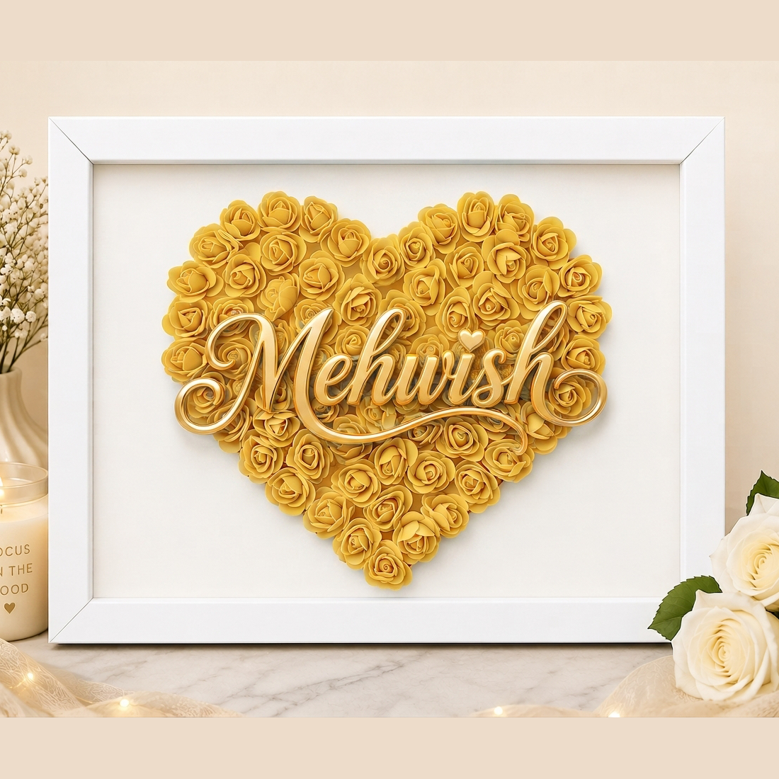 Custom Name Yellow Floral Heart Box Frame