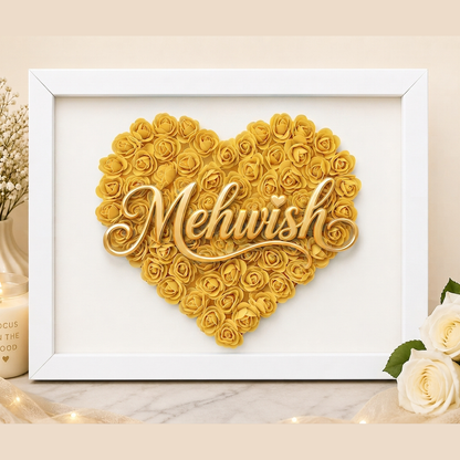 Custom Name Yellow Floral Heart Box Frame