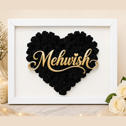 Custom Name Black Floral Heart Box Frame