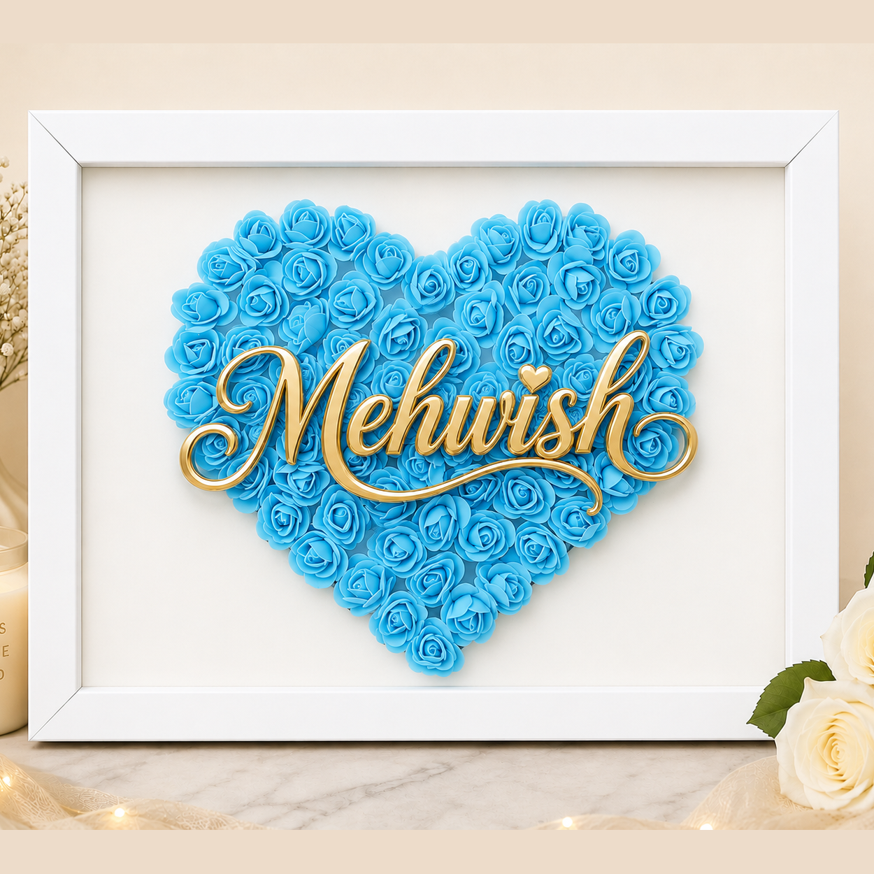 Custom Name Baby Blue Floral Heart Box Frame