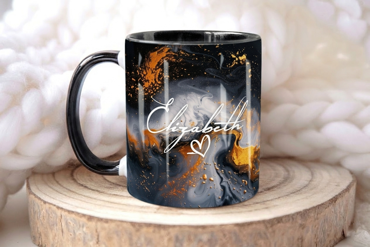 Black & Gold Marble Mug Elizabeth Design