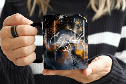 Black & Gold Marble Mug Elizabeth Design