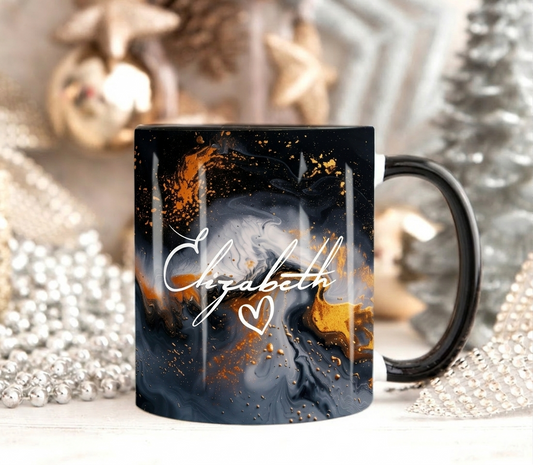 Black & Gold Marble Mug Elizabeth Design
