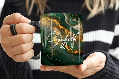 Green & Gold Marble Mug Elizabeth Design