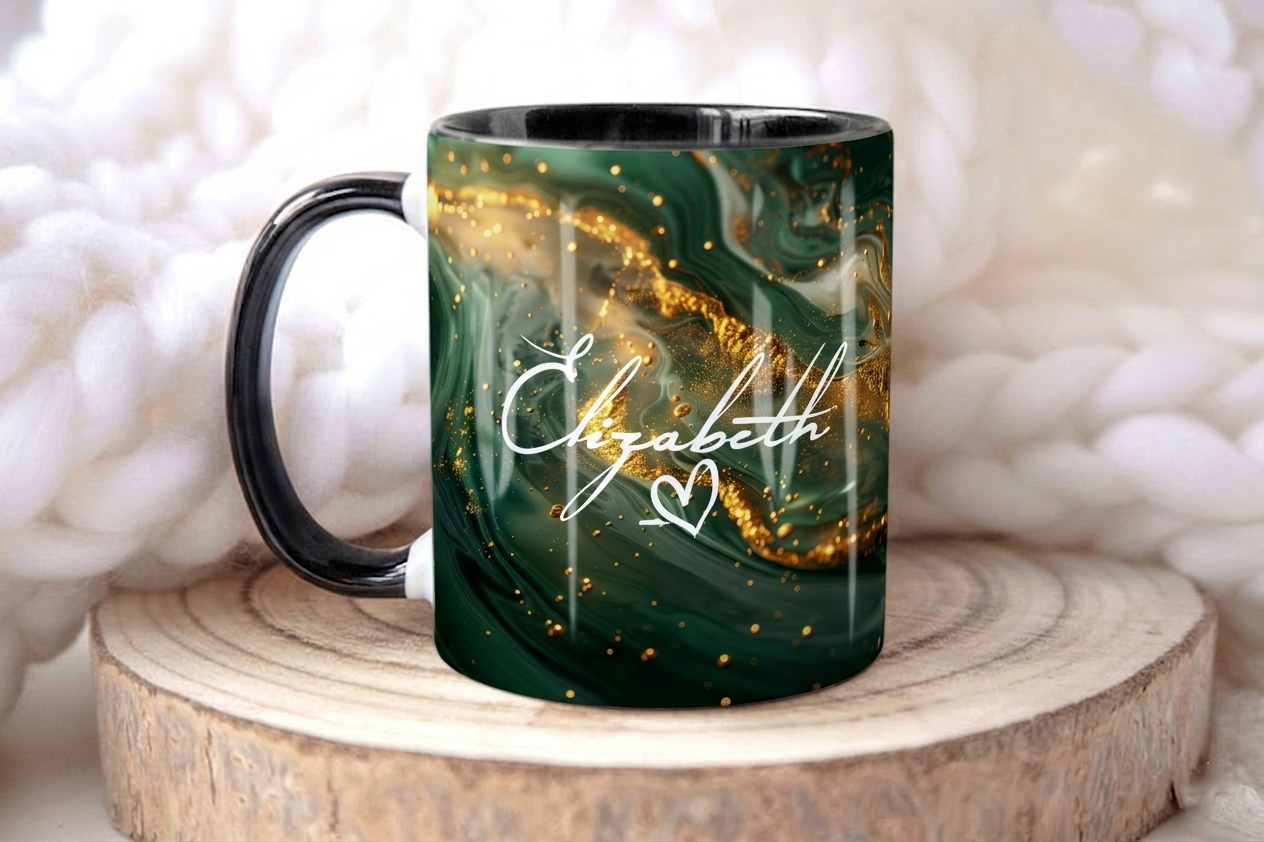 Green & Gold Marble Mug Elizabeth Design