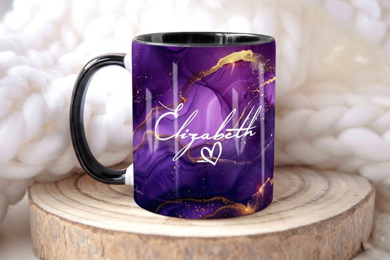 Lavender Deep Gold Marble Mug Elizabeth Design