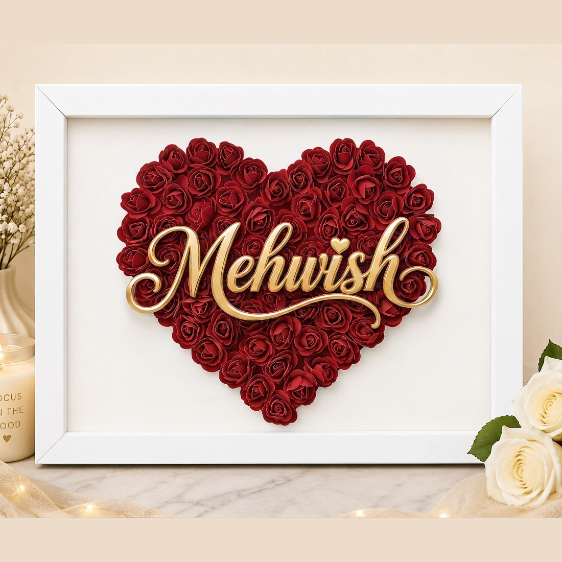 Custom Name Red Floral Heart Box Frame