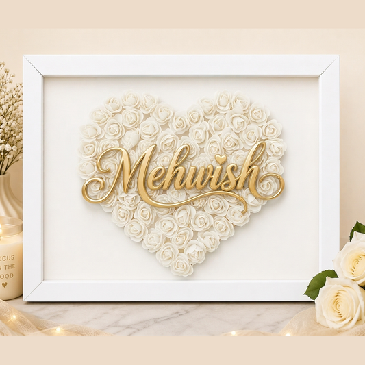 Custom Name White Floral Heart Box Frame