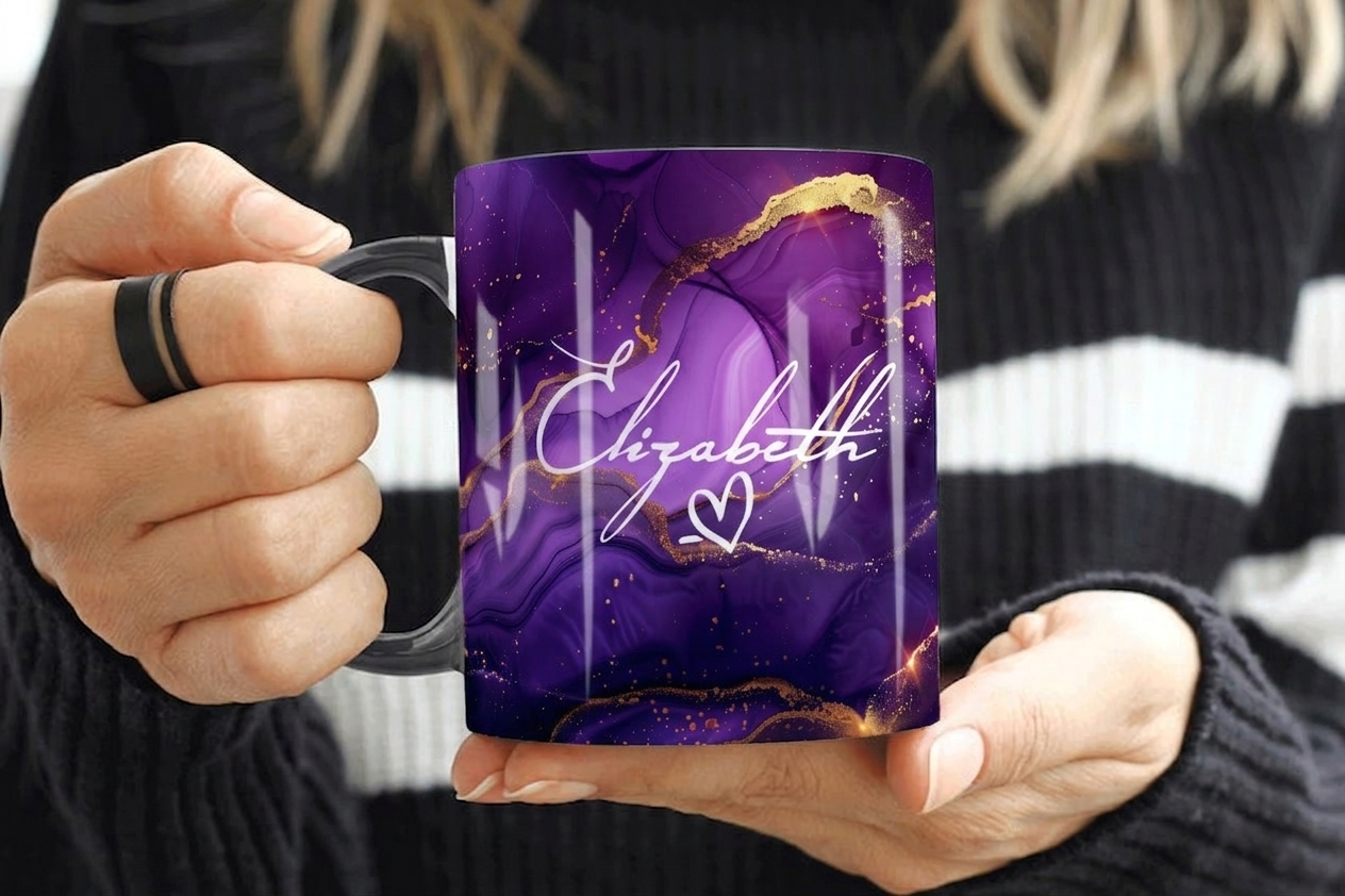 Lavender Deep Gold Marble Mug Elizabeth Design