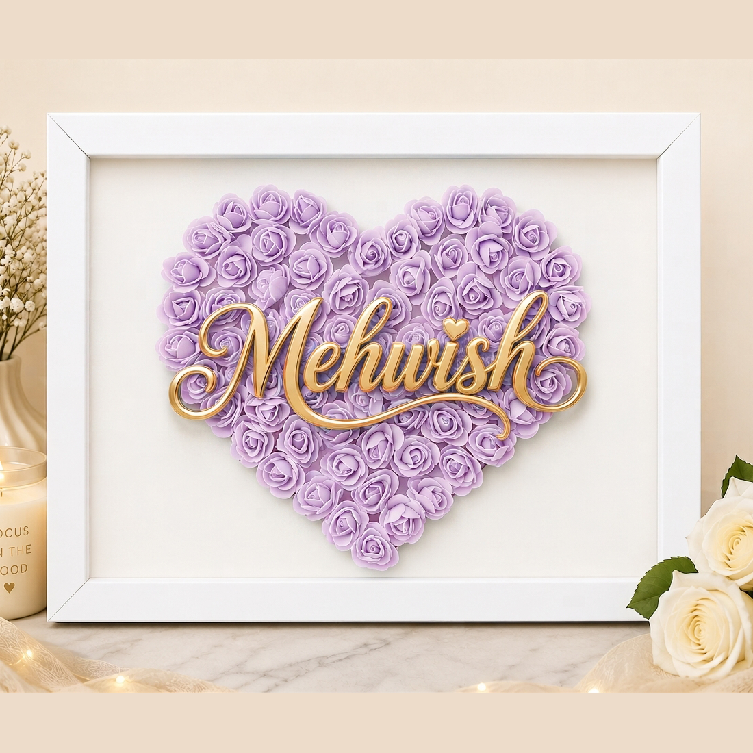 Custom Name Lavender Floral Heart Box Frame