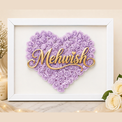 Custom Name Lavender Floral Heart Box Frame