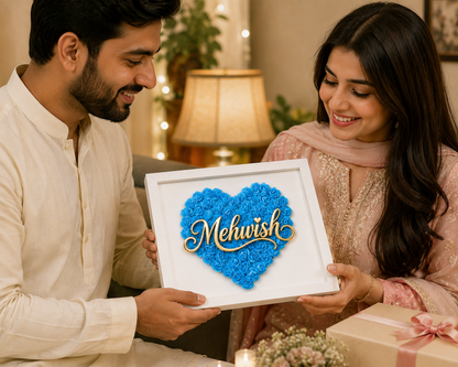 Custom Name Baby Blue Floral Heart Box Frame