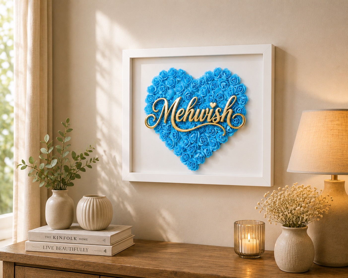 Custom Name Baby Blue Floral Heart Box Frame