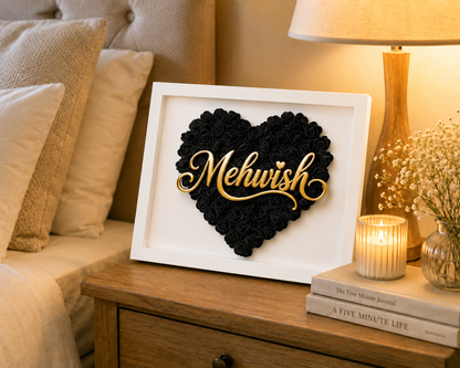 Custom Name Black Floral Heart Box Frame