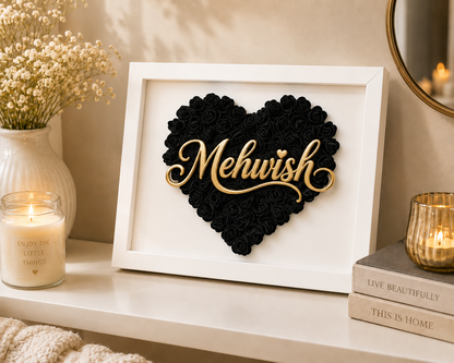 Custom Name Black Floral Heart Box Frame