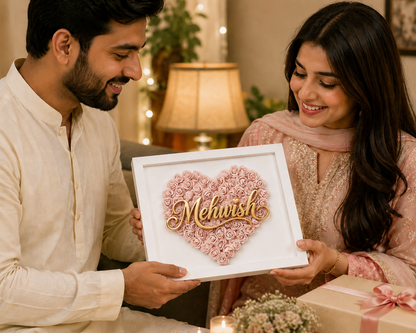 Custom Name Blush Pink Floral Heart Box Frame