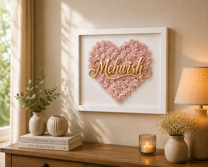 Custom Name Blush Pink Floral Heart Box Frame