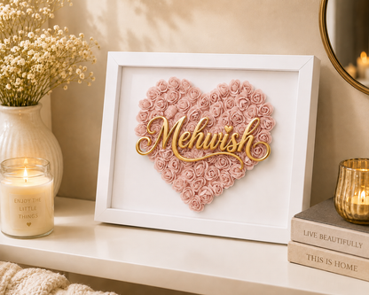 Custom Name Blush Pink Floral Heart Box Frame