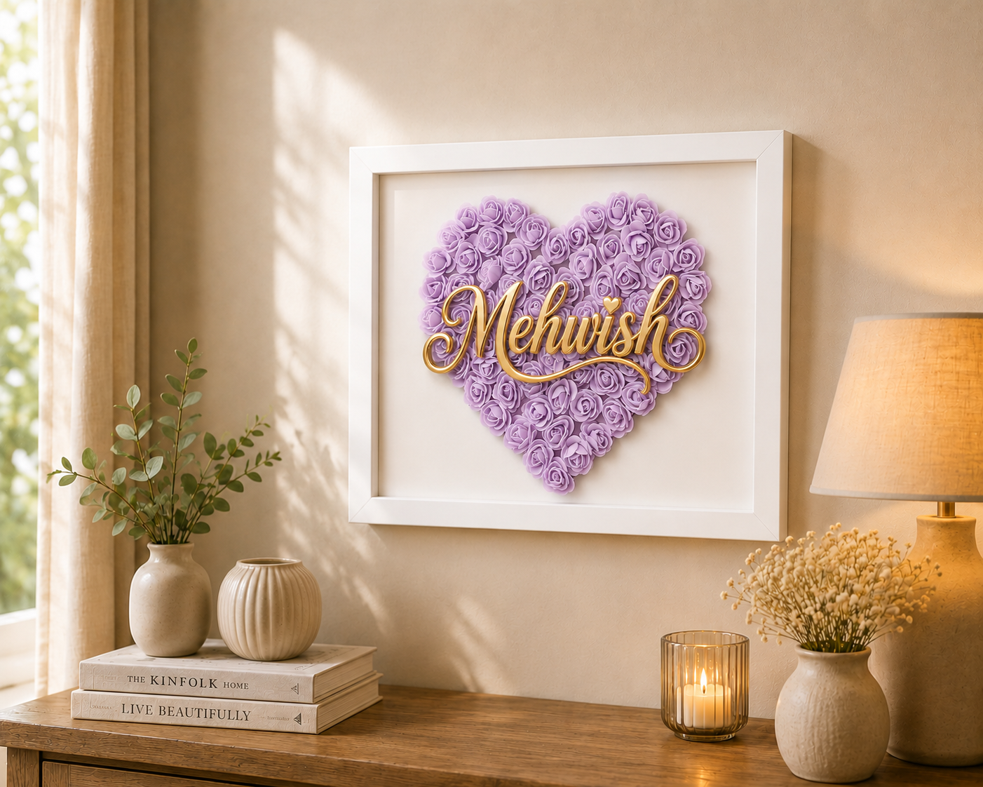 Custom Name Lavender Floral Heart Box Frame