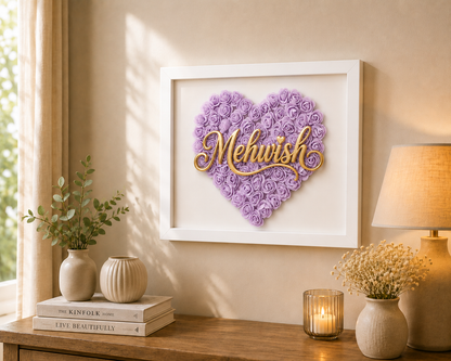 Custom Name Lavender Floral Heart Box Frame