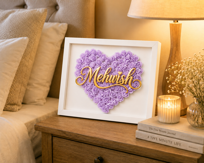 Custom Name Lavender Floral Heart Box Frame