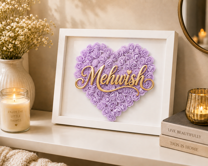 Custom Name Lavender Floral Heart Box Frame