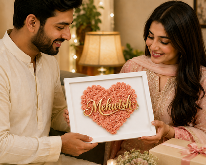 Custom Name Peach Floral Heart Box Frame