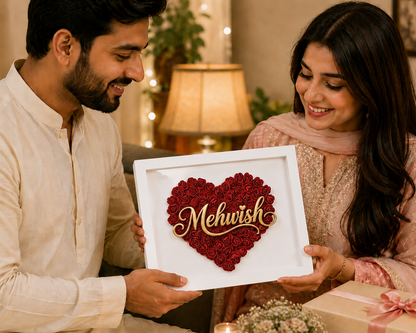 Custom Name Red Floral Heart Box Frame