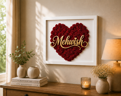Custom Name Red Floral Heart Box Frame