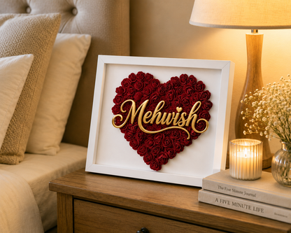Custom Name Red Floral Heart Box Frame