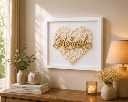 Custom Name White Floral Heart Box Frame