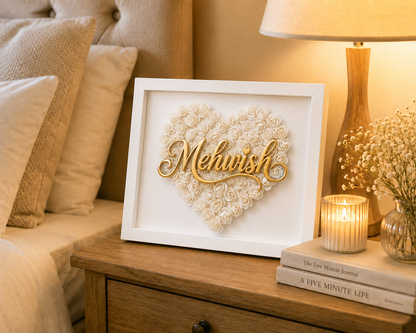Custom Name White Floral Heart Box Frame