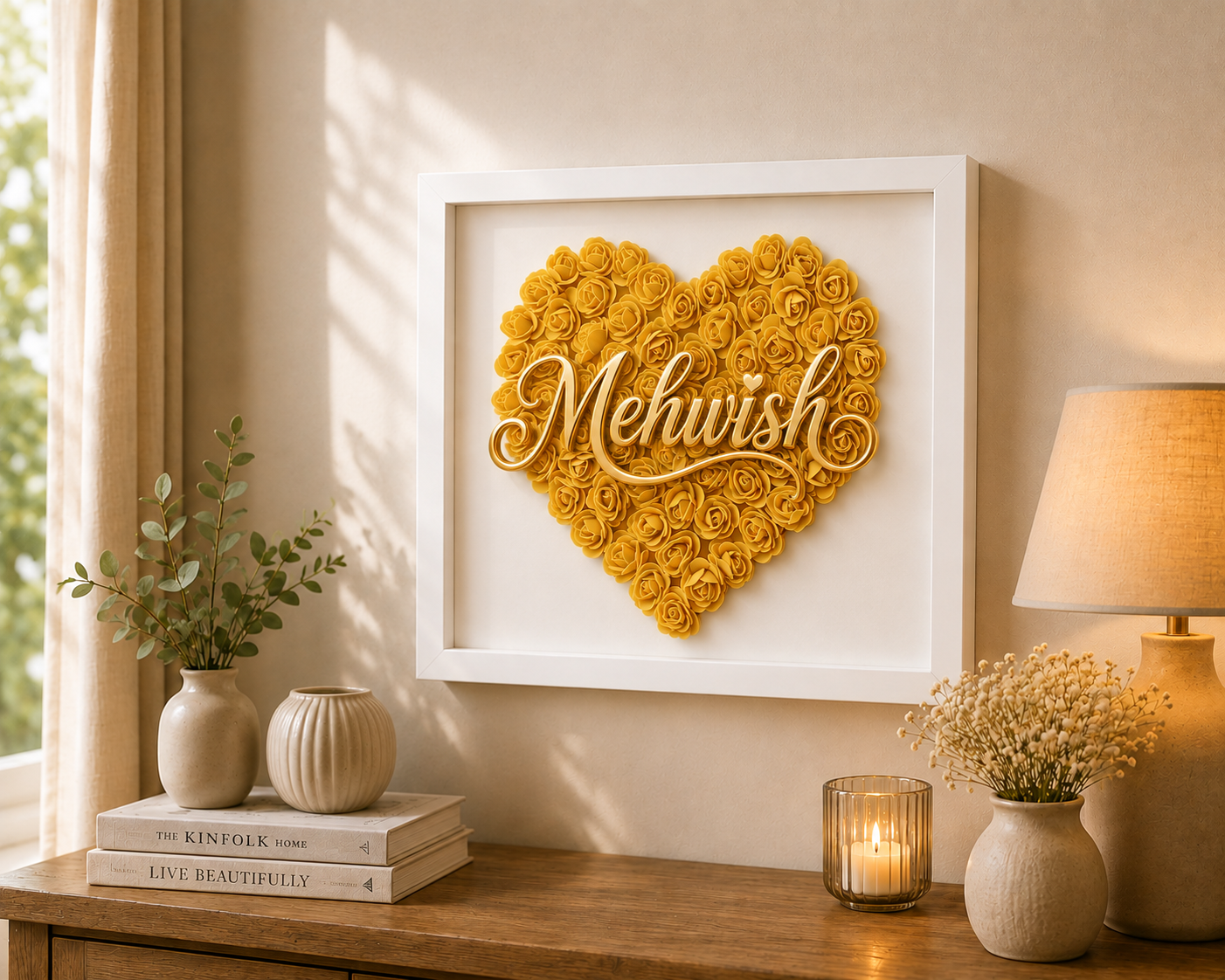 Custom Name Yellow Floral Heart Box Frame