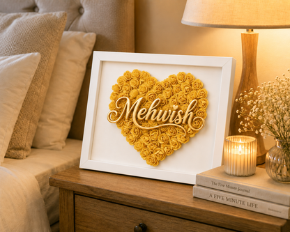 Custom Name Yellow Floral Heart Box Frame