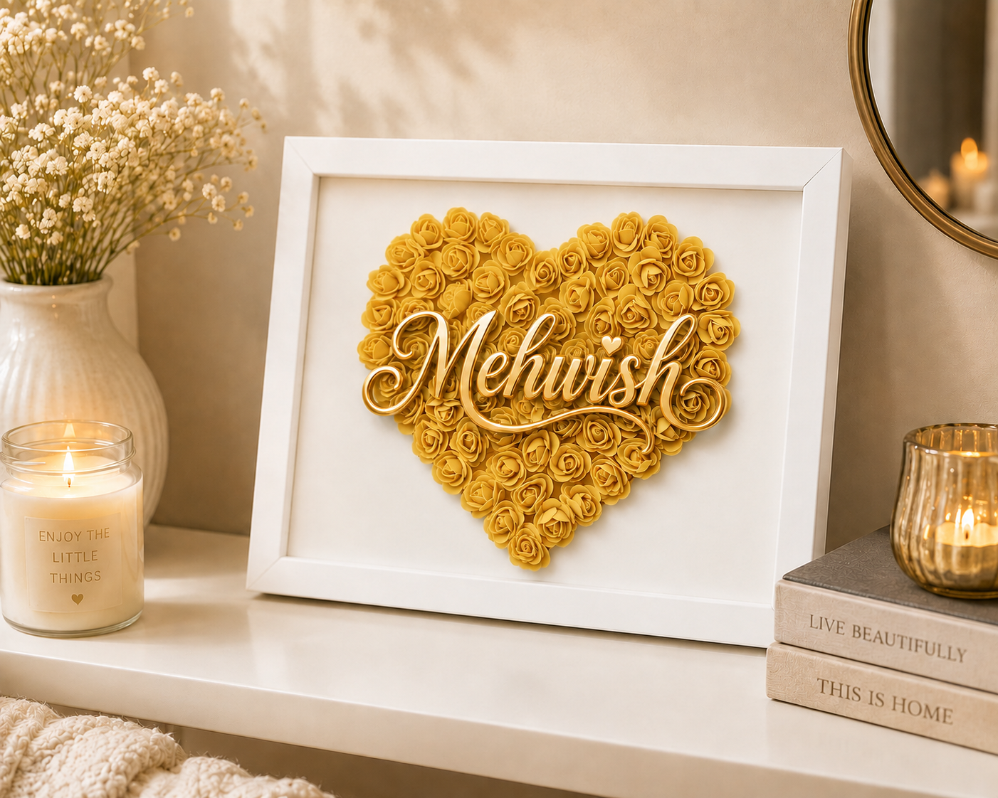 Custom Name Yellow Floral Heart Box Frame